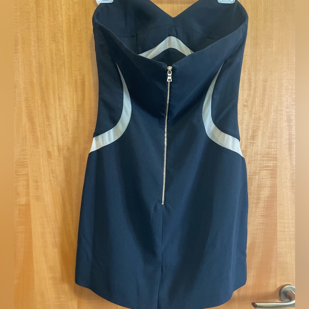 Three Floor Strapless Mini Dress in Black with Mesh See Thru Trim - Picture 4 of 4